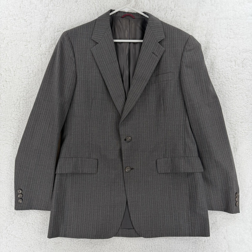 Hart Schaffner Marx Suit Jacket Mens 40R Gray Pinstripe Two Button Blazer Formal